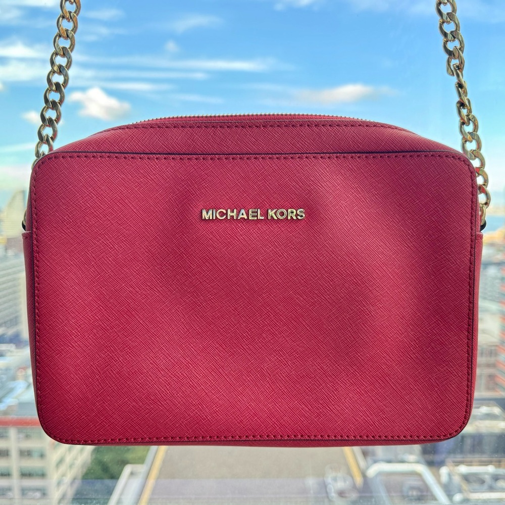 SOLD Michael Kors Pink Large Leather Jet Set East West Crossbody